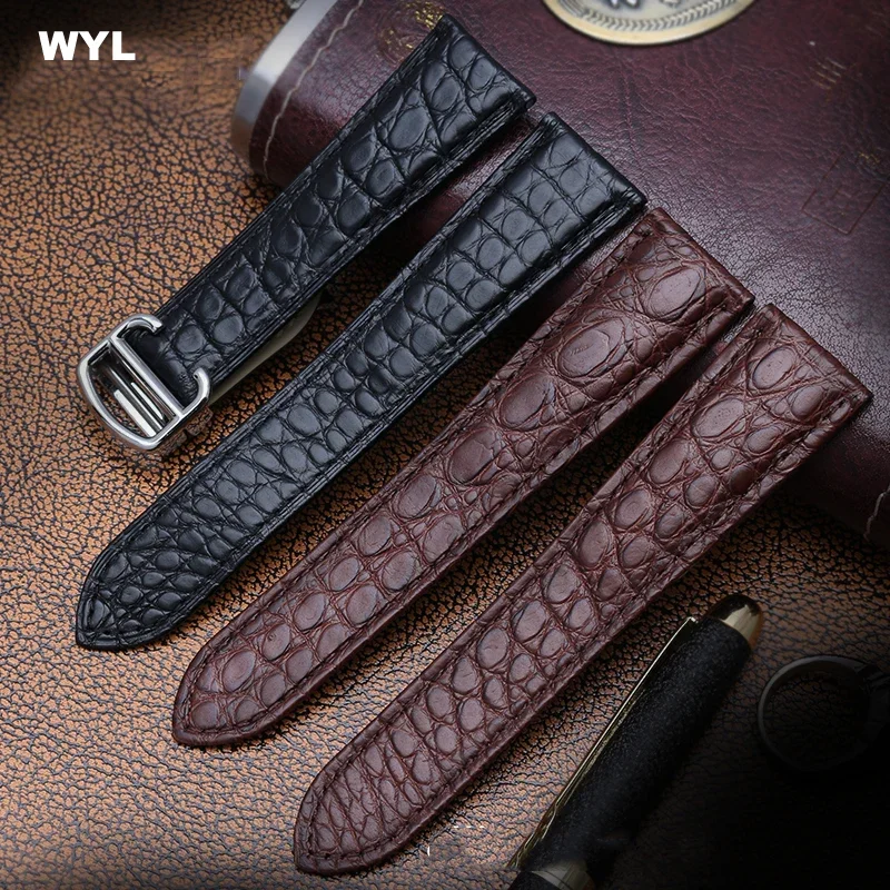 

Alligator Leather Watch Band For Cartier TANk SOLO RONDE DE Crocodile Skin Watchband Folding Buckle Strap Accessories Bracelet