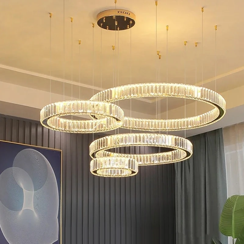 

Modern Crystal Chandelier Interior Bedroom Decoration Living Room Ceiling Pendant Lighs Luxury Ring Luster Lighting Fixtures