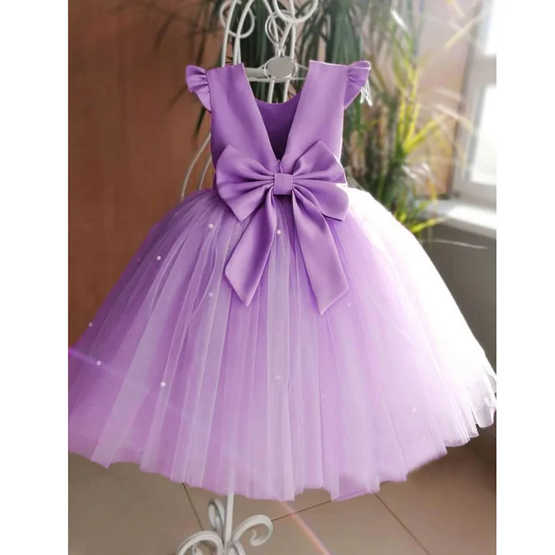 Abiti da ragazza di fiori abito da compleanno in Tulle abito da sposa con fiocco senza schienale abbigliamento da festa per bambini principessa rosa Baby Bowknot Toddler