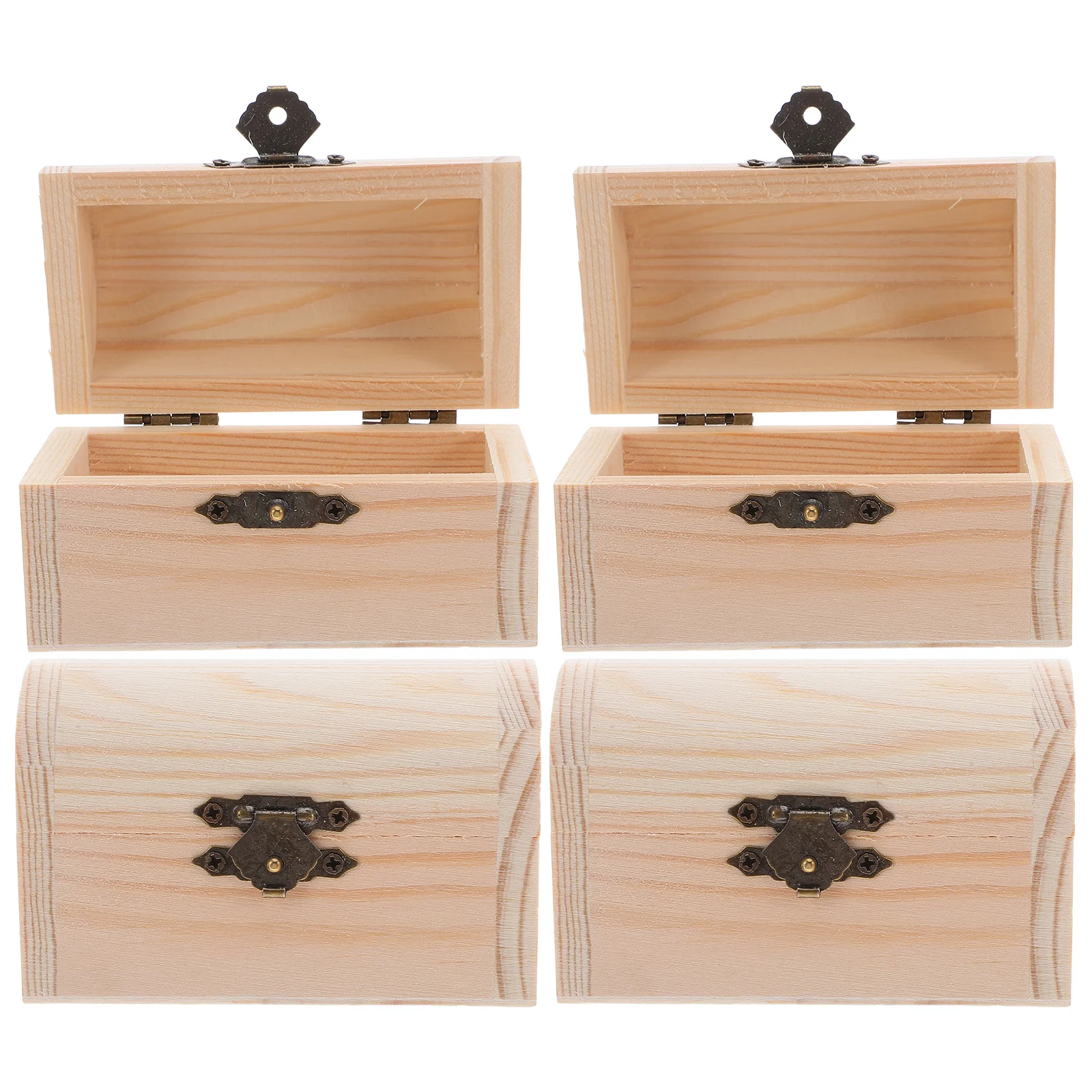 Caja del Tesoro de madera hecha a mano, cofre artesanal sin pintar para artículos pequeños, almacenamiento de joyas, decoración pirata Vintage, caja de baratijas, 4 Uds.