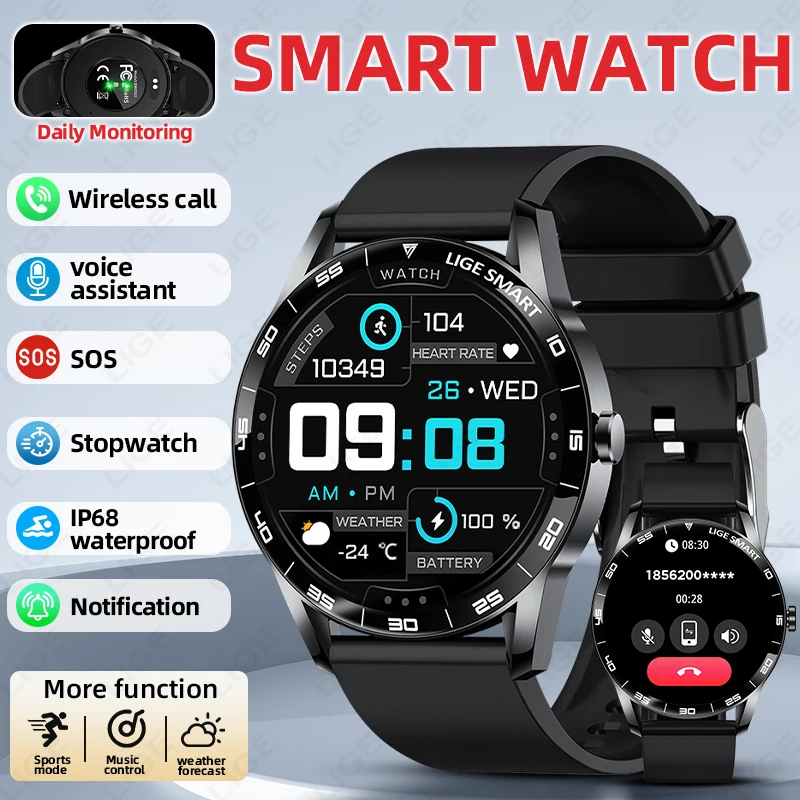 

LIGE Смарт-часы для мужчин и женщин, полный сенсорный экран, мониторинг сердечного ритма, сна, водонепроницаемые, BT, управление музыкой, умные часы Android iOS