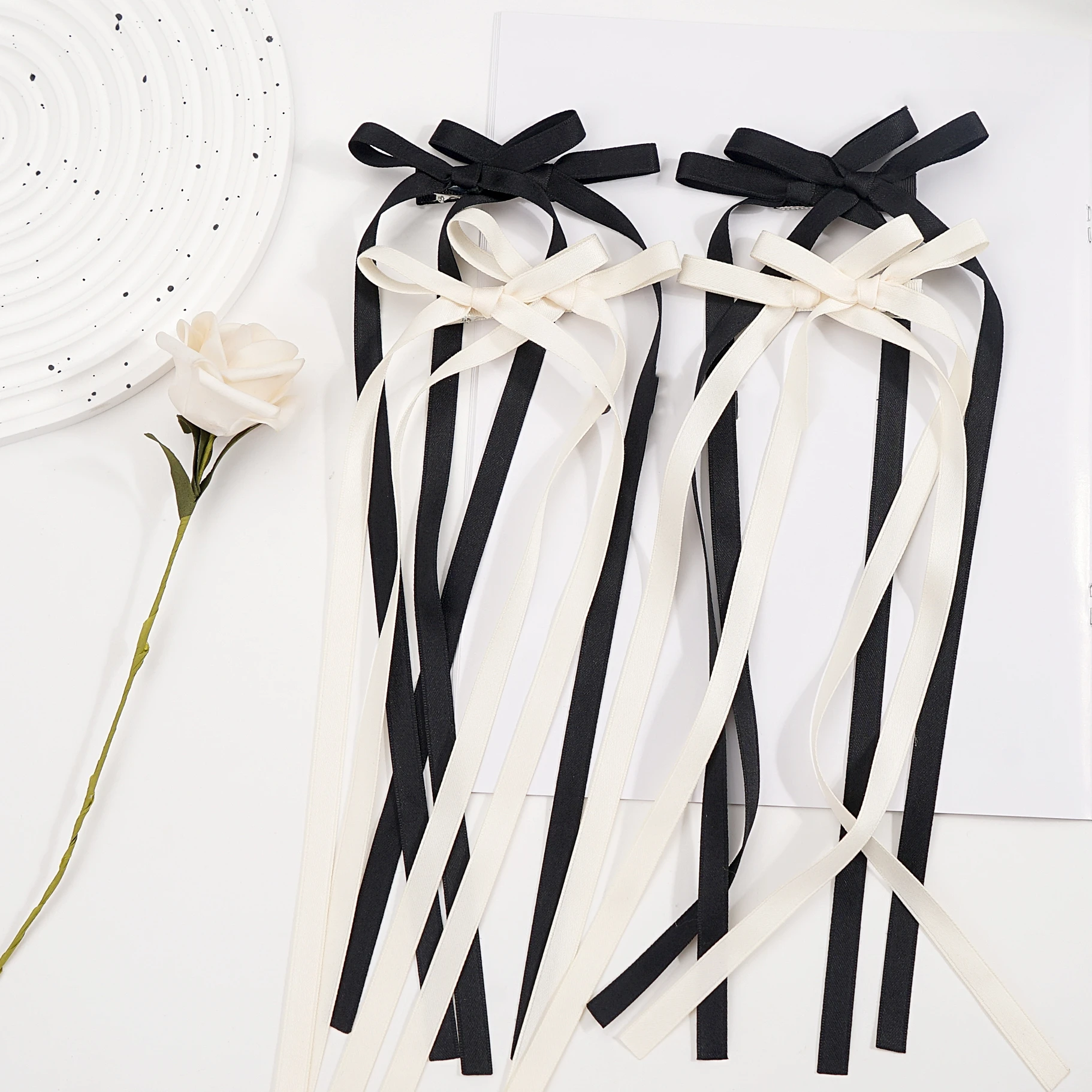 

2Pairs 4Pcs Lovely Ribbon Bow Hair Band Long Tassel Hairpin Women Hair Accessories for Women Girls Fashionable Hair Accessories