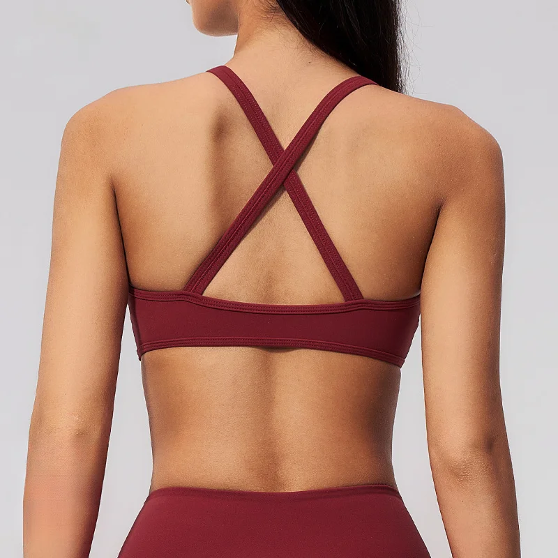 Summer Women Shockproof Sports Bra V Cross Neck Beauty Back Outerwear Pilates Yoga Workout Top Seamless Summer High Push Up Top