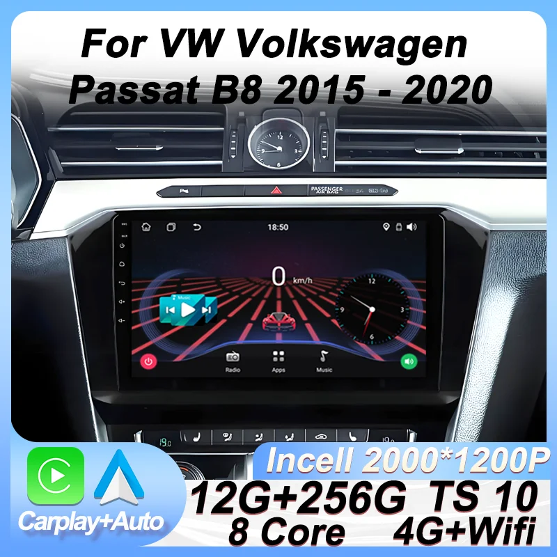 

Car Radio Multimedia Video Player For VW Volkswagen Passat B8 2015 - 2020 Android 14 Carplay Autoradio GPS Navigation 5G Wifi BT