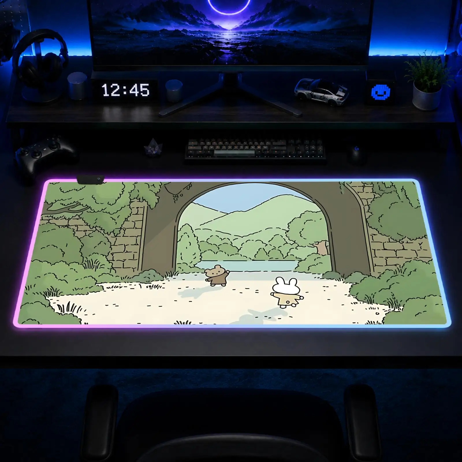 Alfombrilla de Ratón Qute Anime para Juegos, Alfombrilla de Ratón XXL RGB, Alfombrillas de Escritorio LED, Alfombrillas de Mesa con Retroiluminación, Alfombrillas de Escritorio de Goma