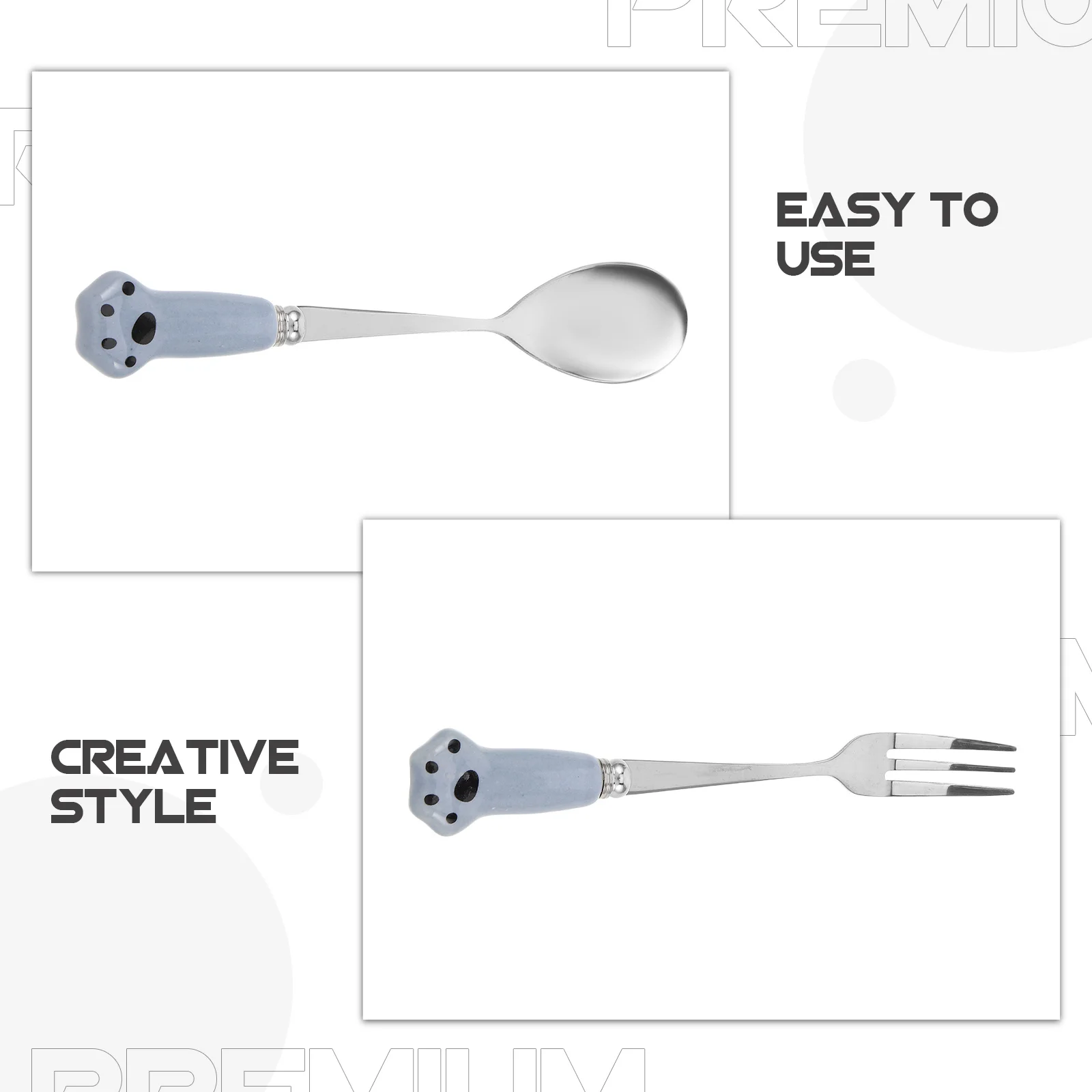 12 قطعة أدوات تغذية الحيوانات الأليفة الفولاذ المقاوم للصدأ مقبض طويل القط ملعقة الكلب الغذاء الرطب خلط شوكة متعددة الوظائف تغذية مغرفة- #5