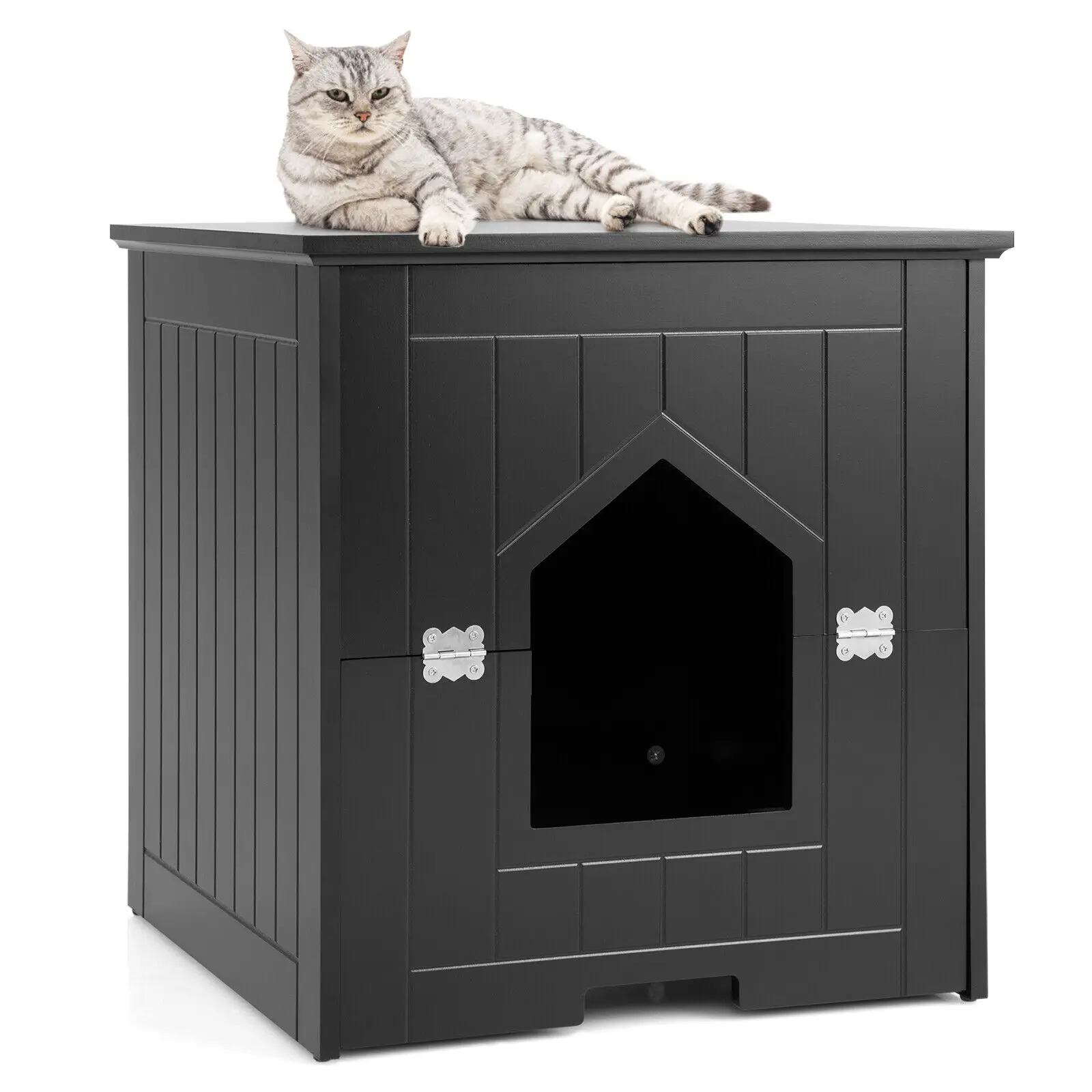 Costway Cat Litter Box Enclosure W/ Flip Magnetic Half Door Hidden Litter Box Enclosure