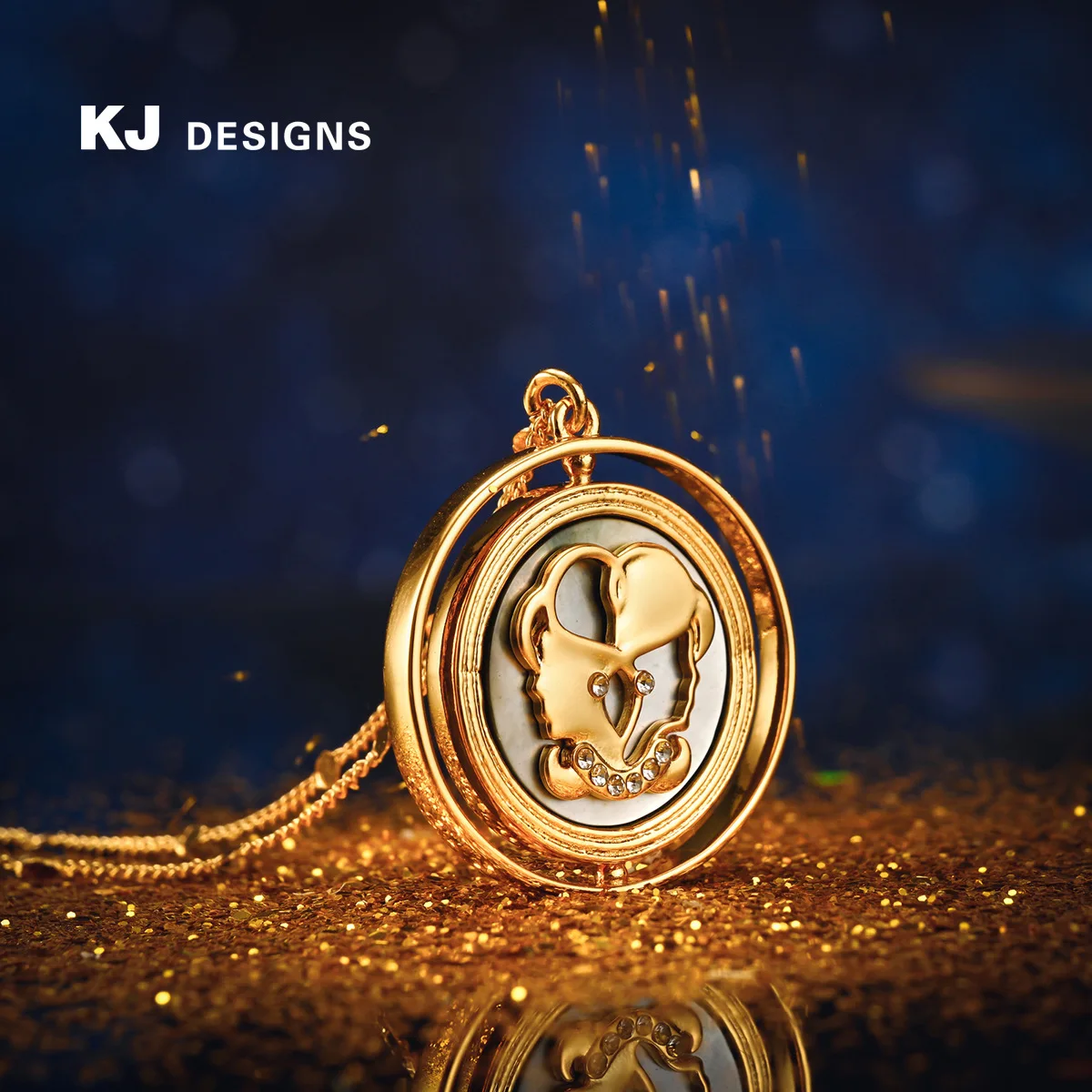 Kenjie copper-plated real gold twelve constellations Gemini pendant necklace rotatable double-sided pattern black shell inlaid n