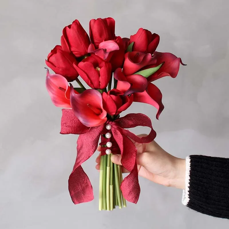 Simulation flower red calla lily bouquet tulip wedding photo bouquet flower certificate