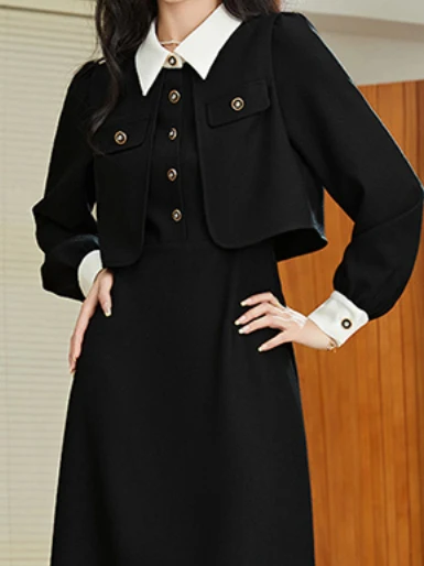 

Autumn Fashion Neck Dress Set Long Sleeve Women's Two-Piece Suit Casual Style Polyester Fabric for Ages 25-35