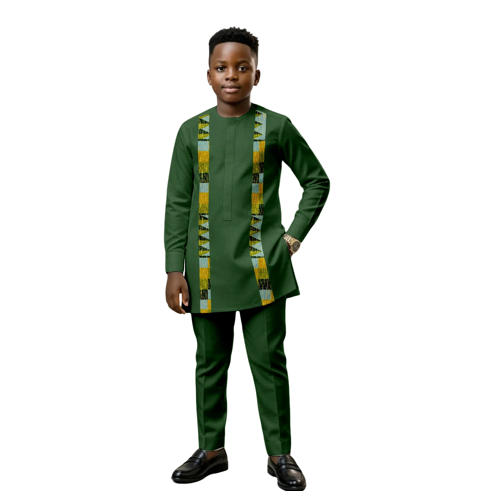 boys-african-kente-print-2-piece-outfit-long-sleeve-tunic-pants-set-with-ankara-trim-for-wedding-ceremony-party