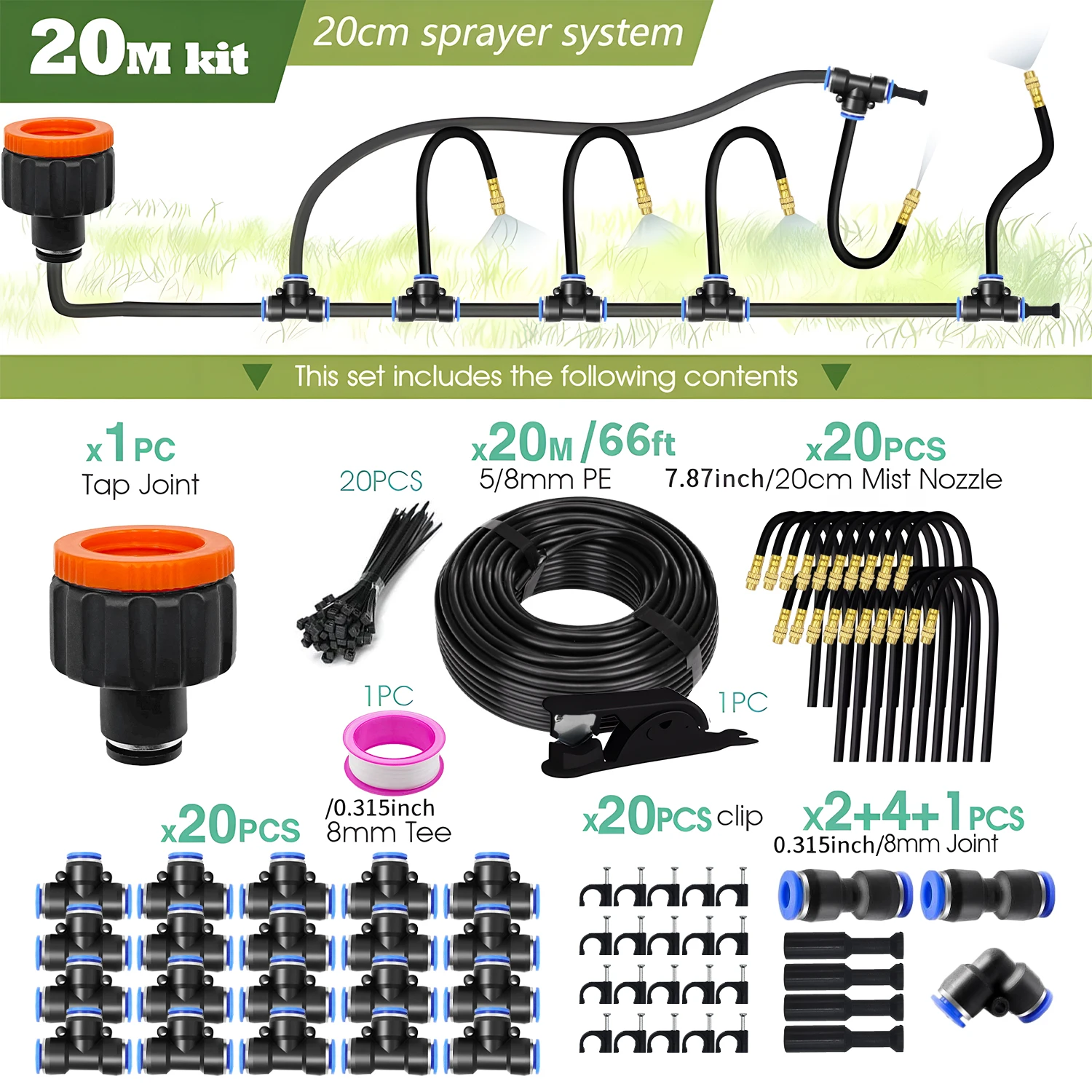 30M-5M DIY Gratis Buigen Universele Sproeier Kit 8mm Slang Patio Verneveling Koelsysteem voor tuin Plant Beslaan Watering Irrigatie