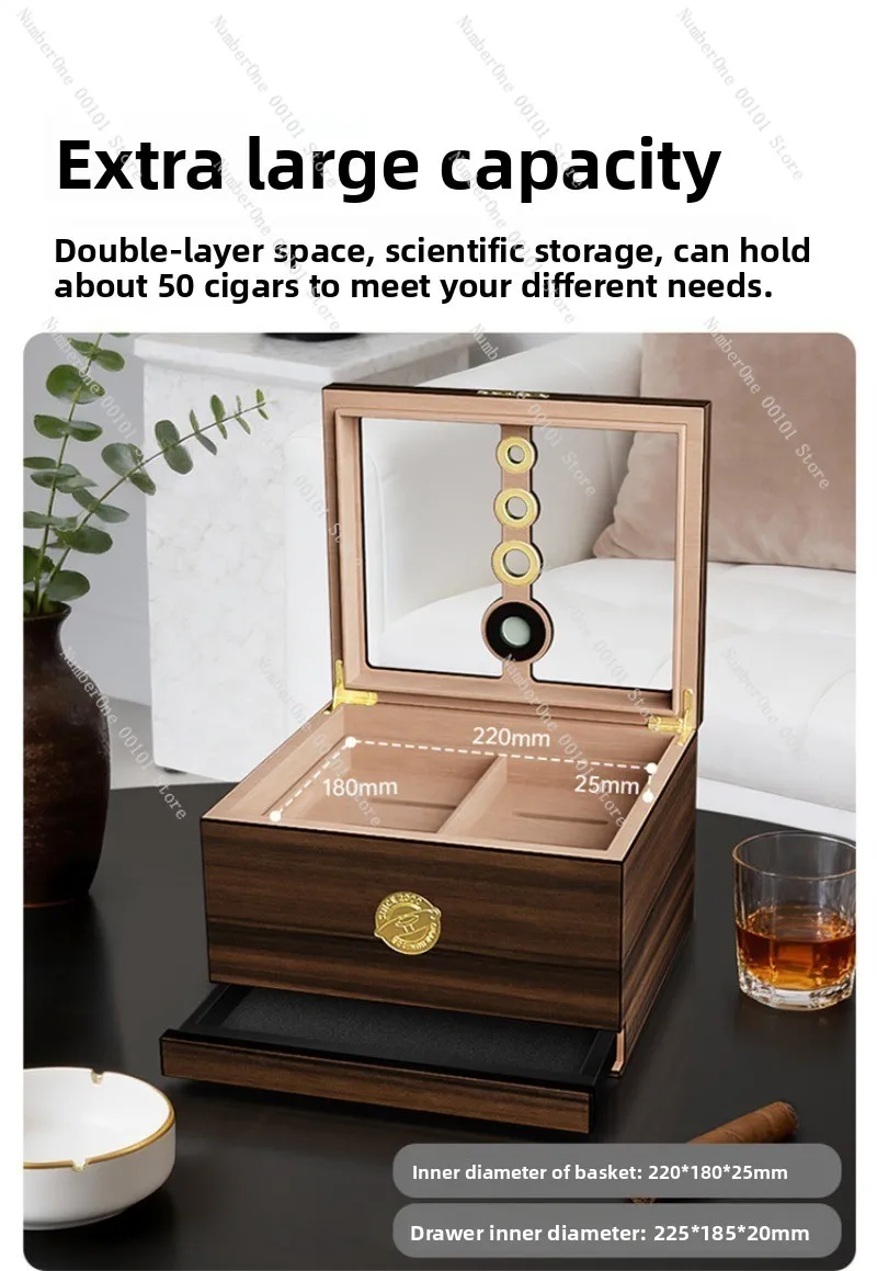 Large Capacity Multifunctional Design | With Cigar Ruler | Cedar Wood Material | Cigar Moisturizer