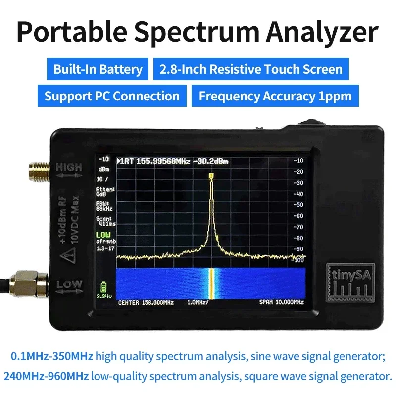 Handheld Tiny Spectrum Analyzer 2.8 Inch Touch Screen with 3000mAh Battery 100KHz-5.3GHz Tinysa Ultra Tiny Spectrum Analyzer