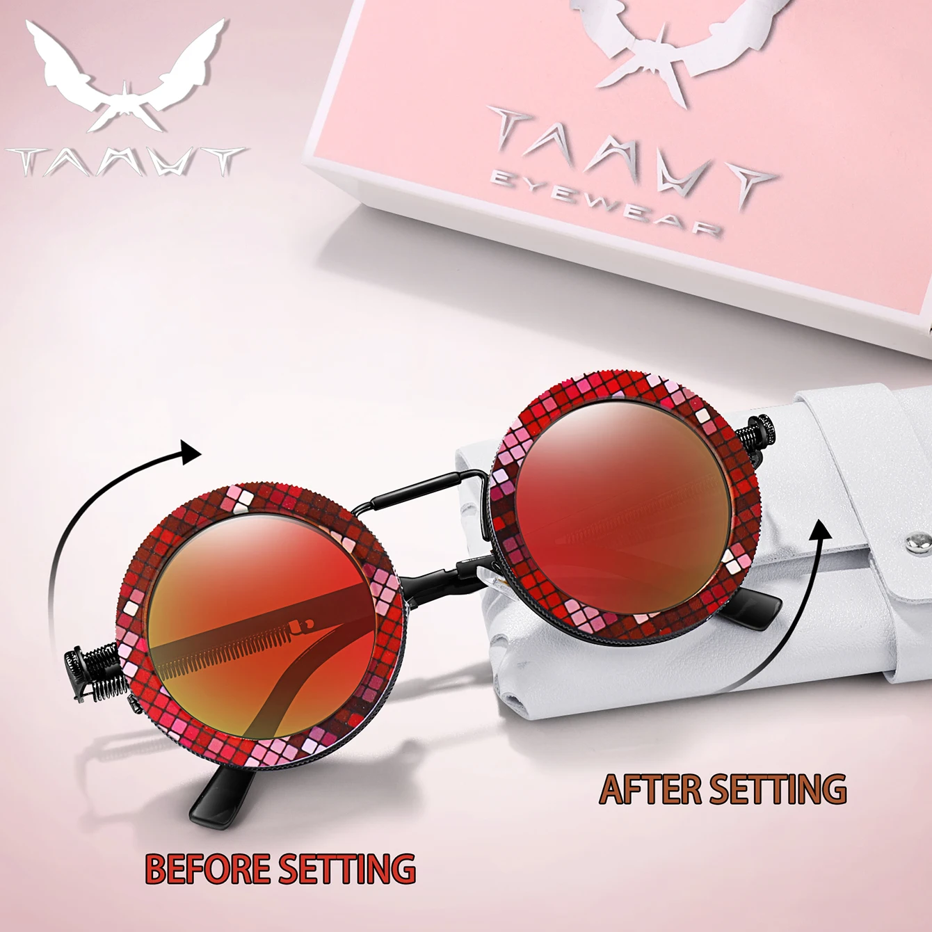 نظارات شمسية مستديرة ND للرجال والنساء Steampunk بعدسات مستقطبة قابلة للدوران - إطار معدني سطوع قابل للتعديل مع نظارات واقية