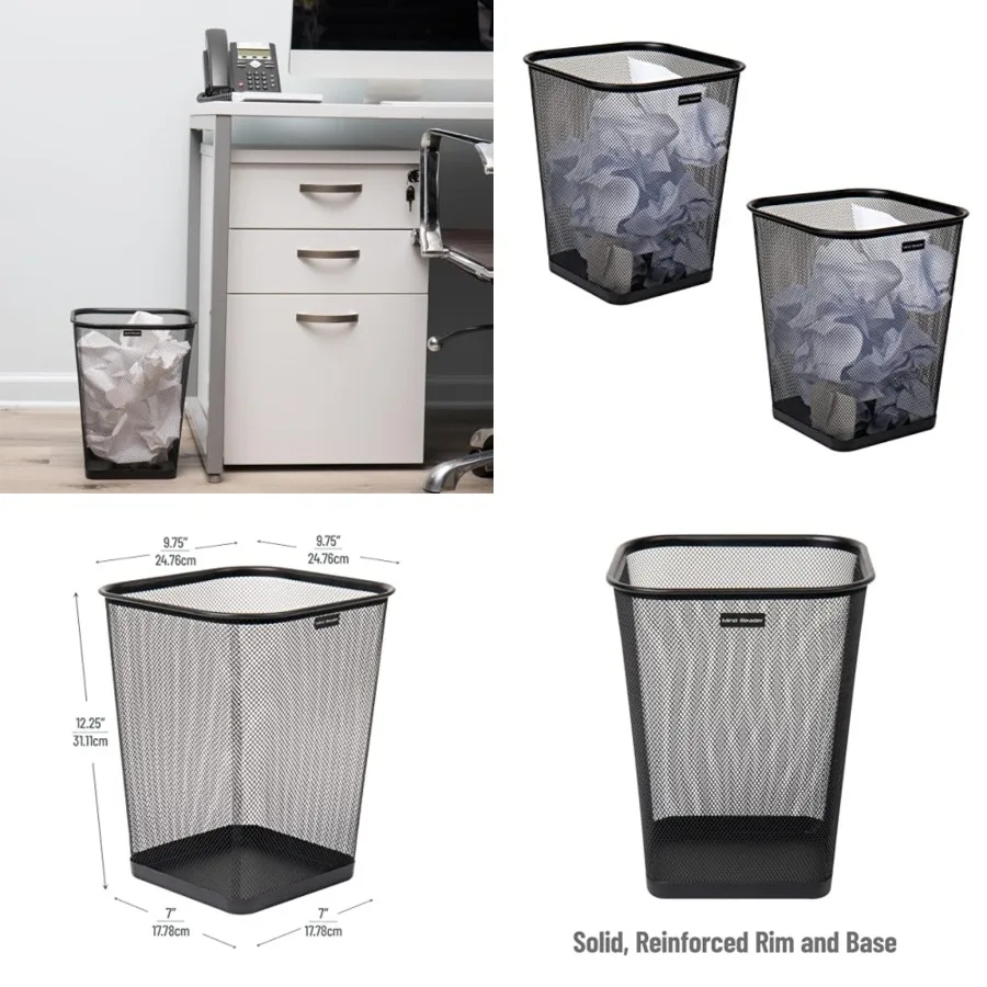 

Mesh Trash Can, Waste Paper Basket, Square, Office, Metal Mesh, 9.75L x 9.75W x 12.25H, Set of 2
