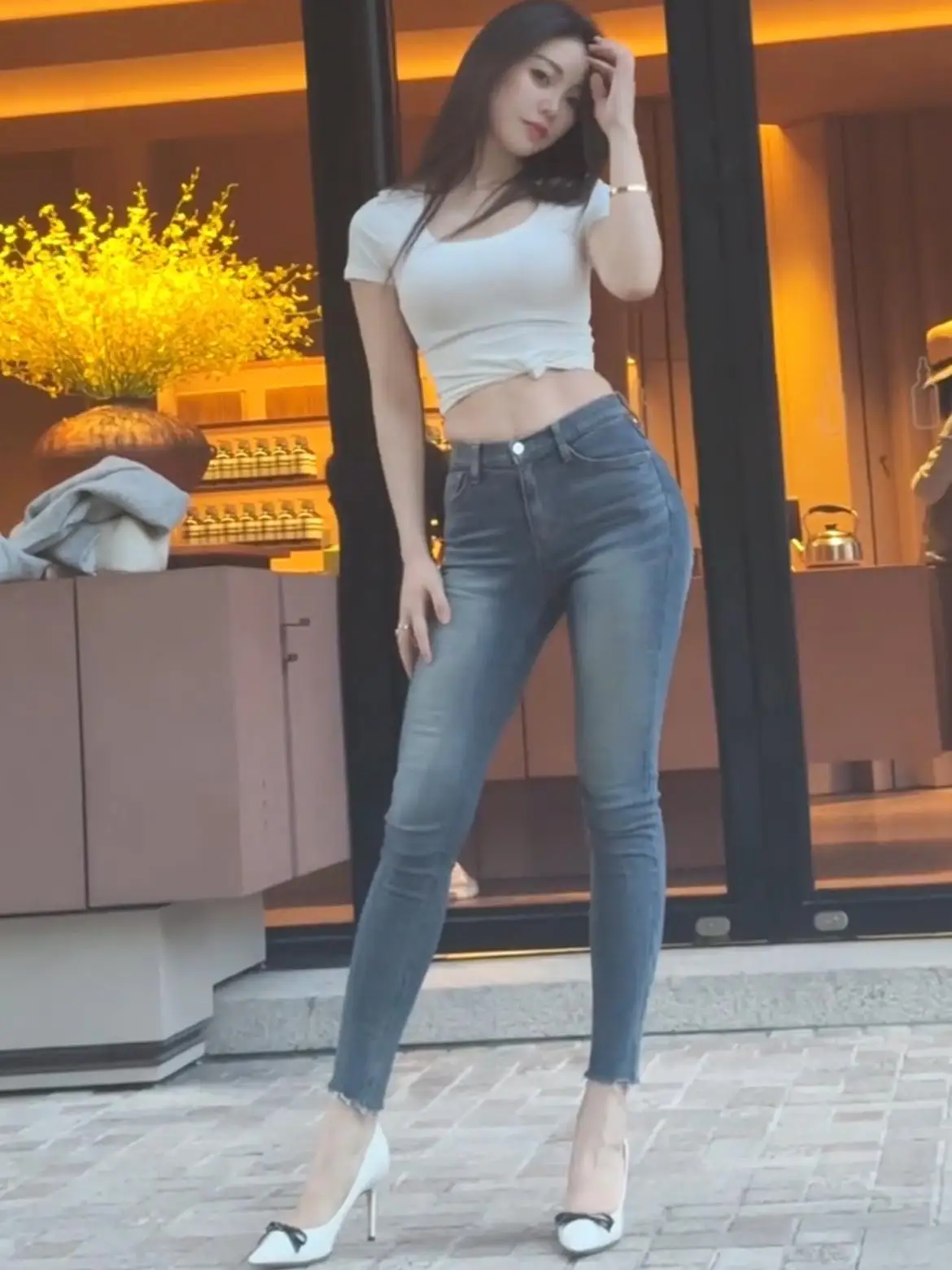 

High Waist Slim Fit Denim Jeans Women's Blue ey Elastic Nine Point Pencil Pants Faionable Casual Cotton Stretch Denim