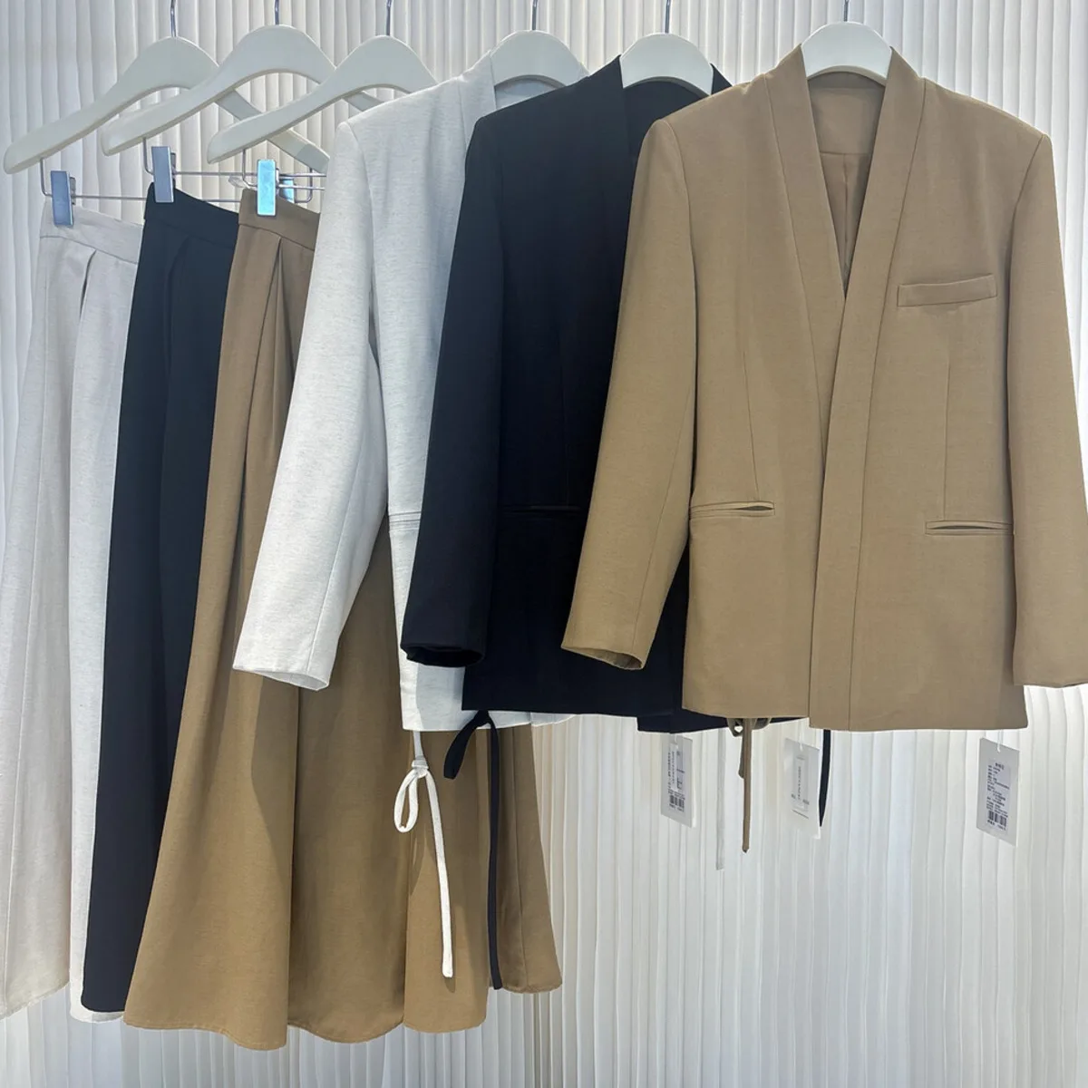 KWTX 2025 Retro linnen pakset dames blazer met V-hals en hoge taille rok outfit met tailleband elegante kantoorkleding herfstjas