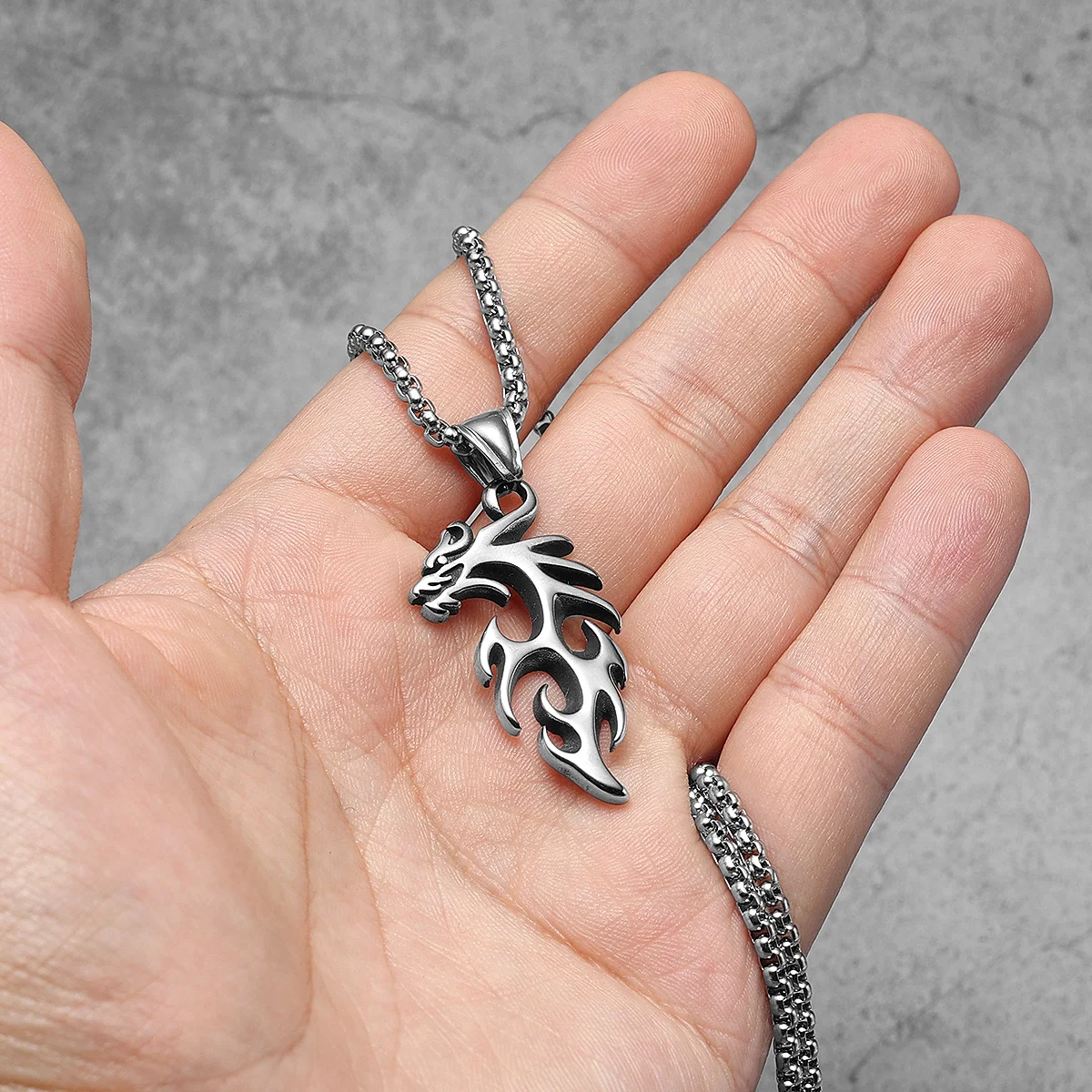 Dragon Pendants 316L Stainless Steel Men Powerful Amulet Necklaces Chain Punk Rock Trendy for Male Friends Jewelry Xmas Gift image 4
