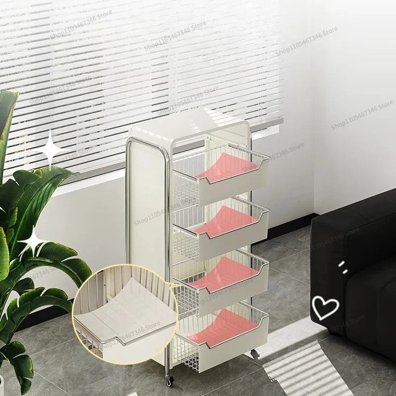 For Removable Snack Trolley Rack Living Room Household Multi-layer Snack Cabinet Fruit Drink Pull-out Storage Rack