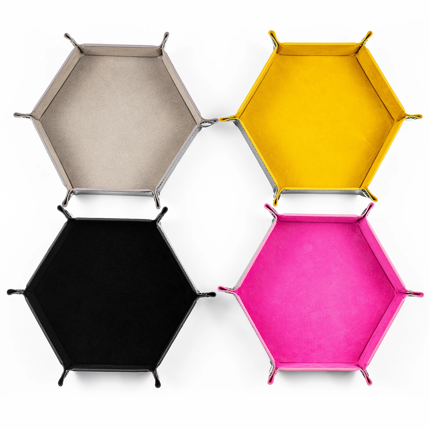 Foldable Dice Tray Box PU Leather Folding Hexagon Storage Case for Coin Game Table Board Games