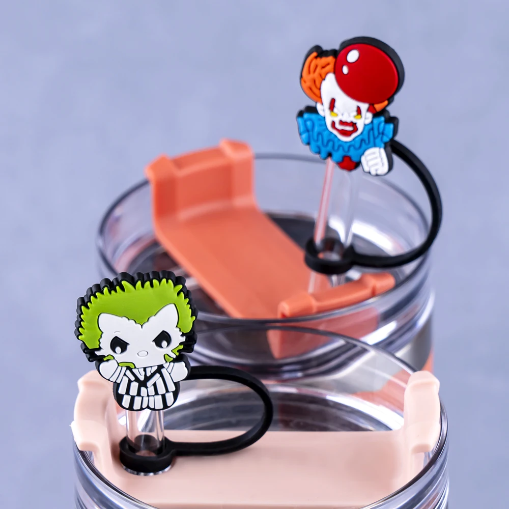 1 قطعة غطاء من القش على طراز الرعب ملحقات الأكواب ، سيليكون 8 مللي متر سبلاشبروف القش توبر ، الغبار القش تلميح سحر