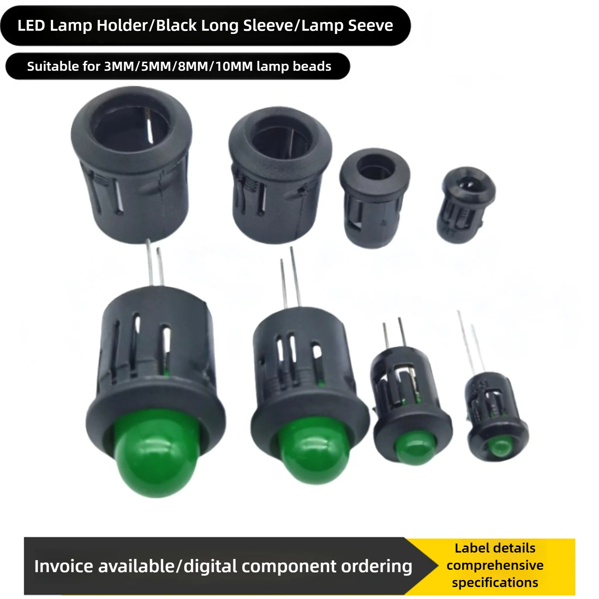 F3MM, 5MM, 8MM, 10MM LED Lamp Holder, Black Long Lamp Sleeve, Light-Emitting Diode Plastic Lamp Sleeve, Lamp Fixed Base