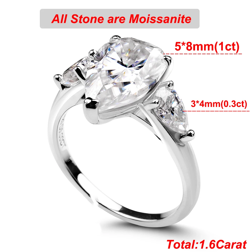BXINY 3-Stone Moissanite Ring S925 Silver 5
