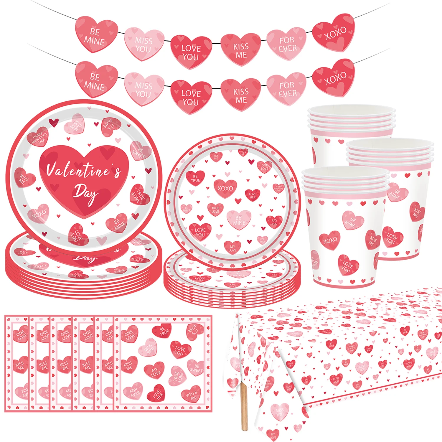 Valentinstag-Geschirrset, Herz-Einwegteller, Servietten für Valentinspartys, Hochzeiten, Jubiläen, romantische Abendessen