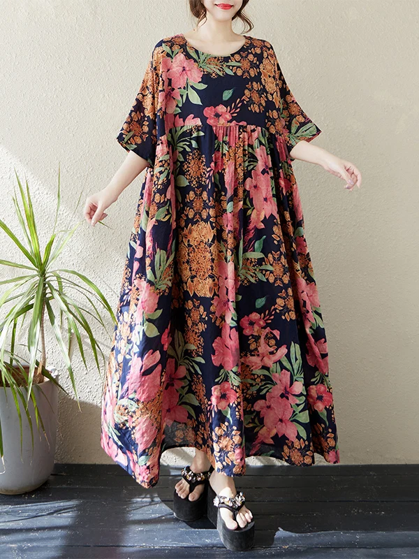 n Long Dr Sommer Neu Plus Size Ort Sve Round Ne Print Dr Robe Simple Faion Plus Size Damenbekleidung