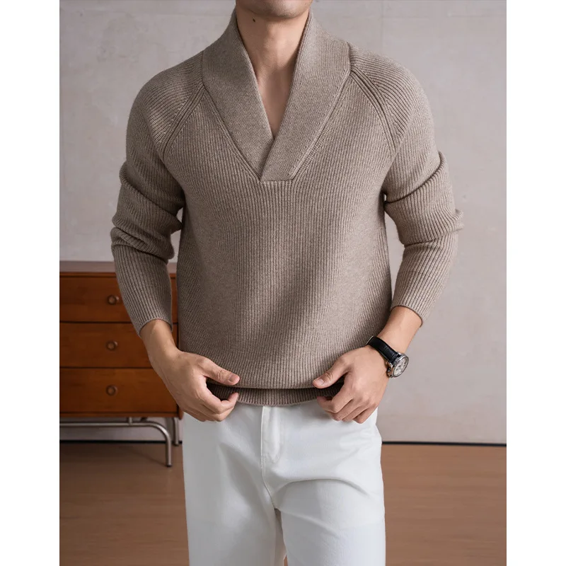 جديد وصول سميكة الخامس الرقبة الرجال محبوك سترة عارضة سترة #5