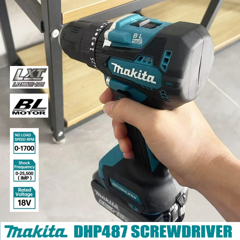 

Makita DHP487 18V Brushless Cordless Impact Drill Motor Compact Hammer Driver Rechargeable Screwdriver Power Tools DHP487Z