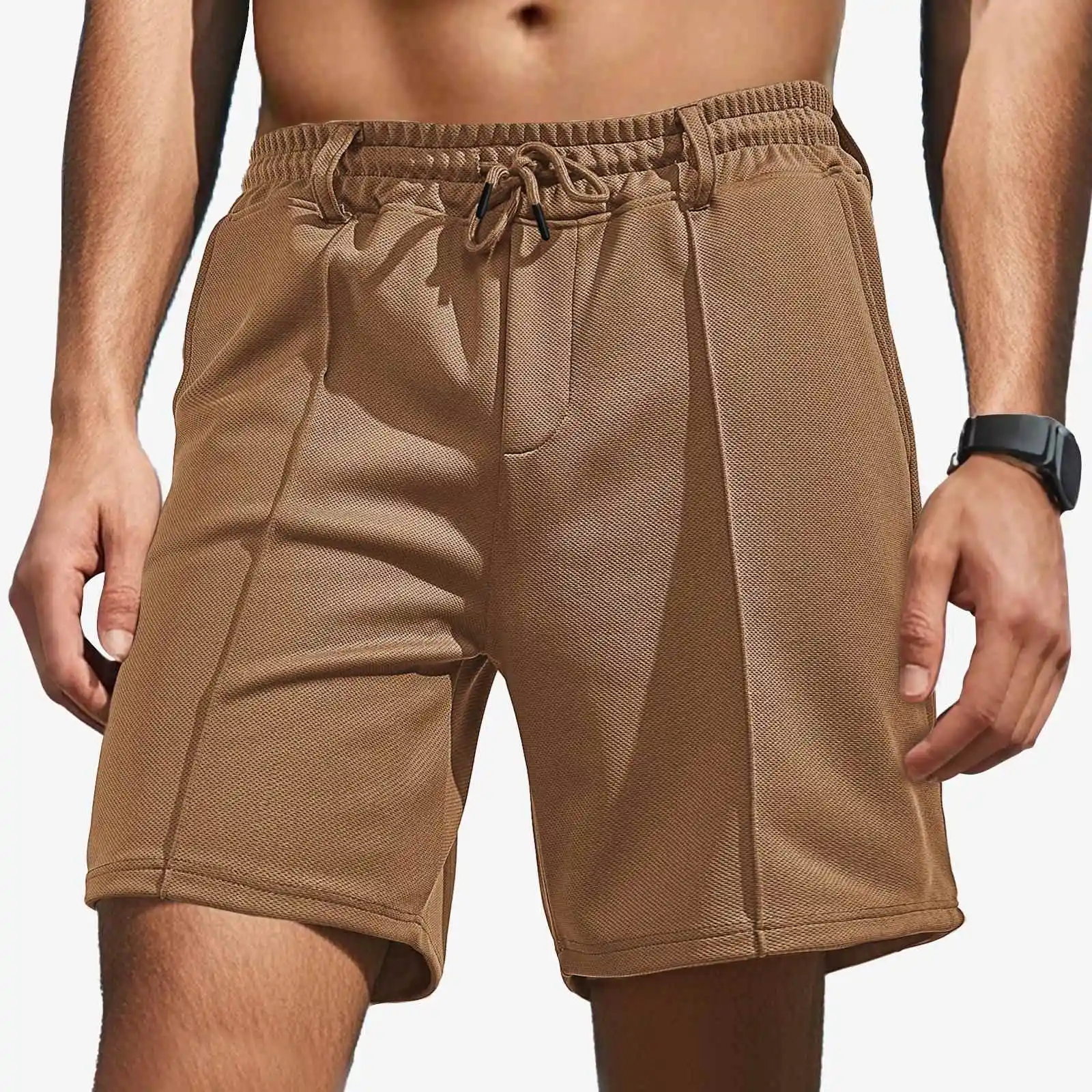 

Men's Summer Sporty Loose Fit Drawstring Pineapple Pattern Composite Shorts Beach Pants Micro Stretch Military Green Color