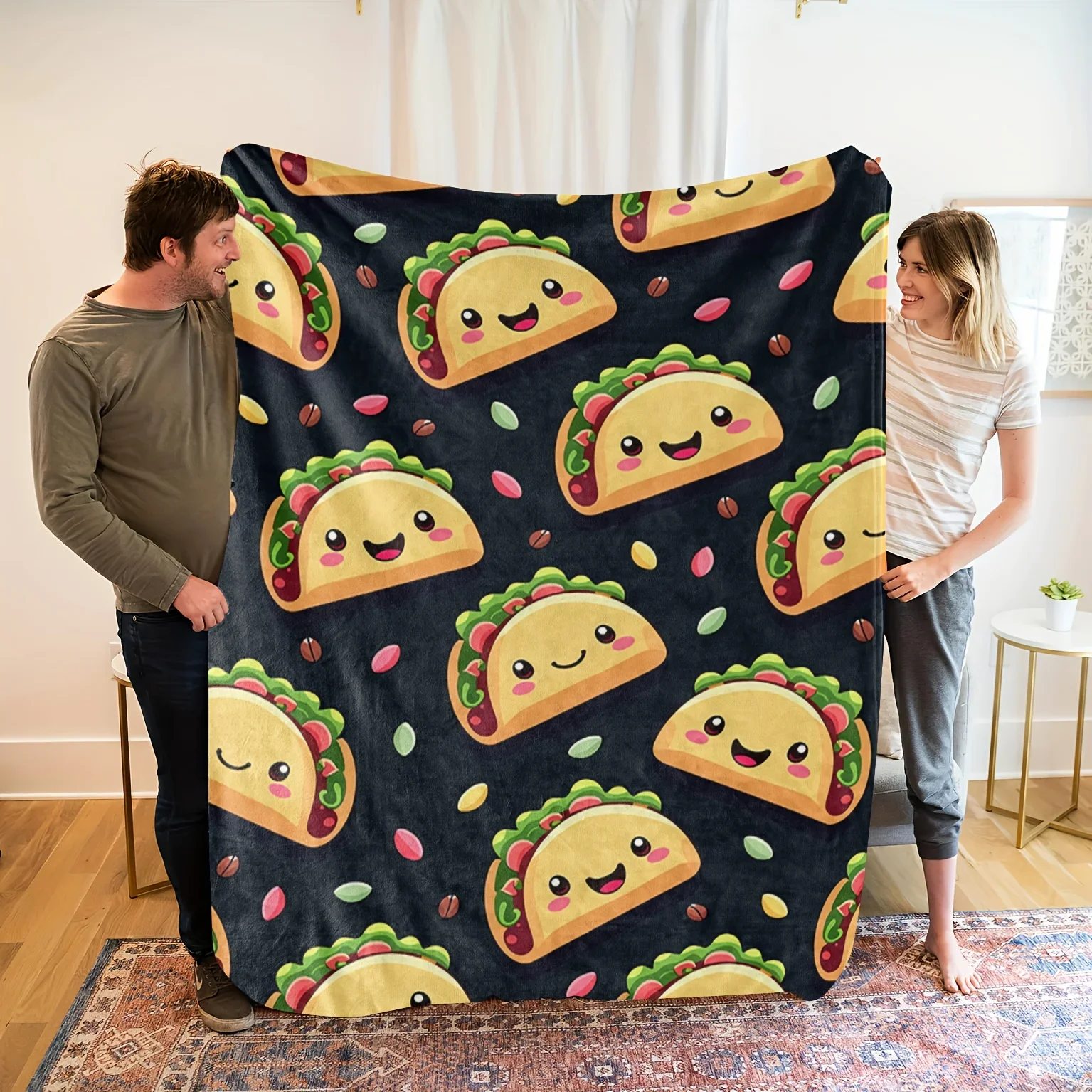 Cozy Mexican Tortilla Throw Blanket - Soft Flannel Fleece with Vibrant Taco Print, Dark Green, Perfect Gift for Food Lovers, All