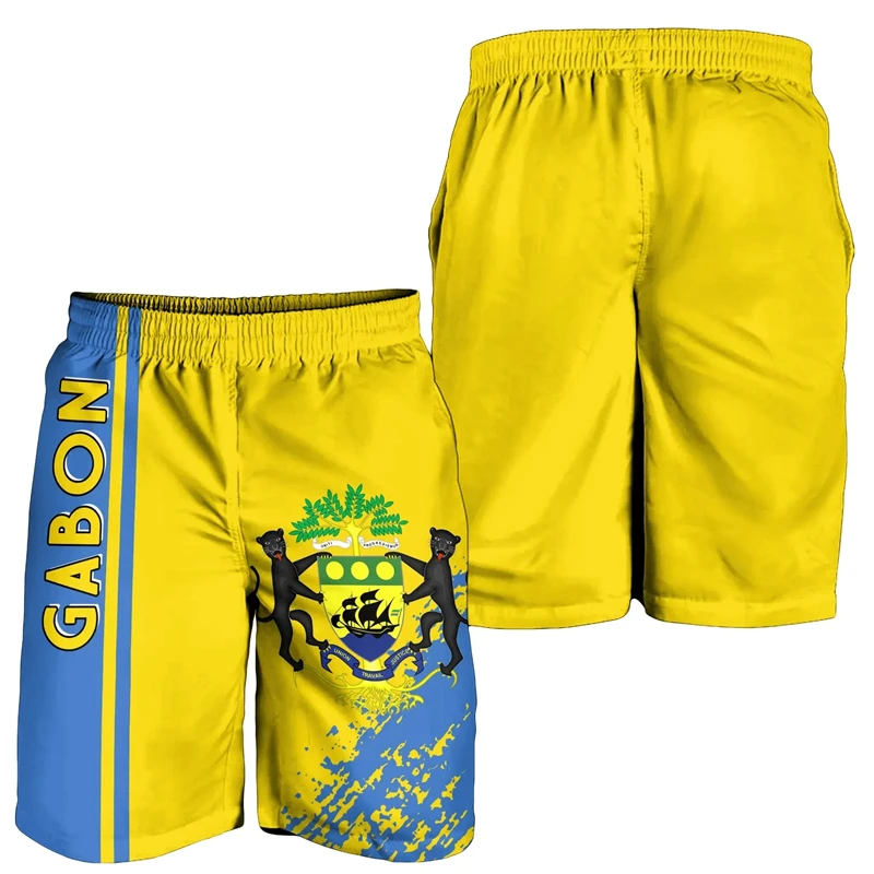 

Africa Gabon Morocco Niger Libya Map Flag 3d Print Men Hawaiian Boardshorts National Beach Shorts Coat Of Arms Male Short Pants