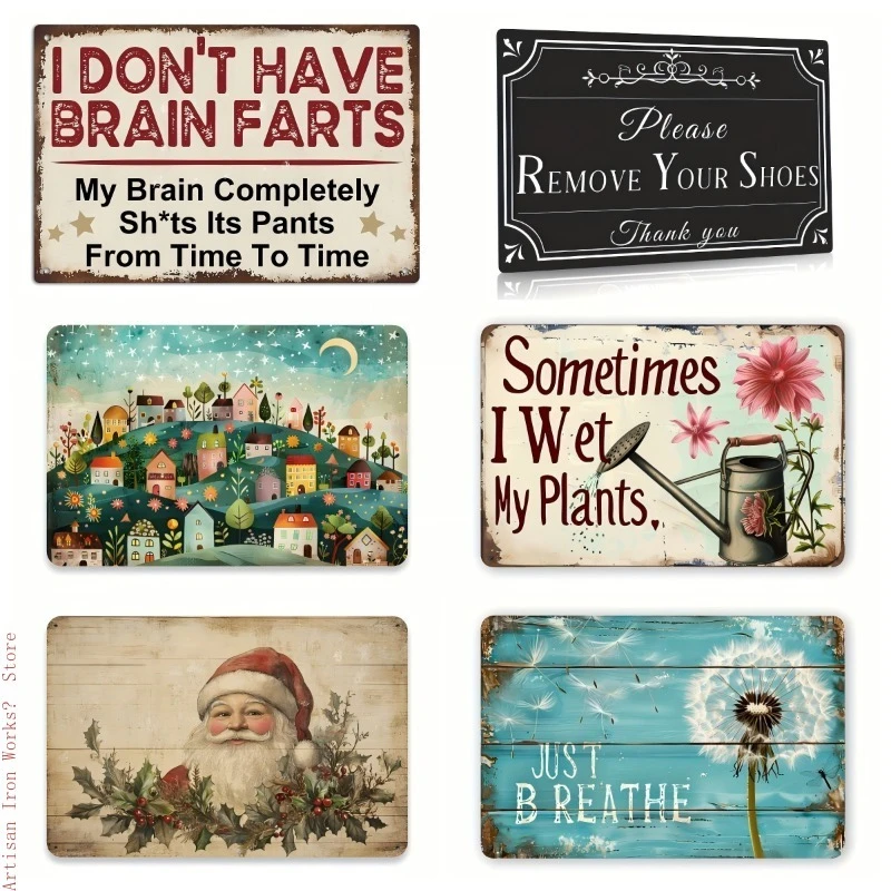 6-teiliges Vintage-Weihnachts-Metallschilder, lustiges Feiertags-Wandkunst-Set für Bauernhaus, Bar, Männerhöhle, fertig zum Aufhängen und Feiern!