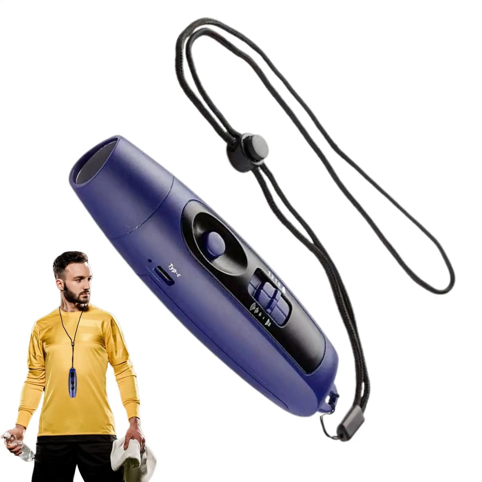 

USB Rechargeable Electronic Whistle 3-Loudness Adjustable Safety Whistle with Lanyard & Light for Referee Teacher Outdoor Sports
