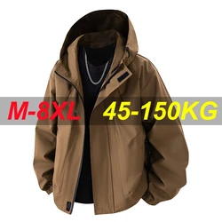 2025 Spring New Men's Casual Jacket Korean Fashion Outdoor Waterproof Hooded Winbreaker Loose Coat Plus Size 5XL 6XL 7XL 8XL