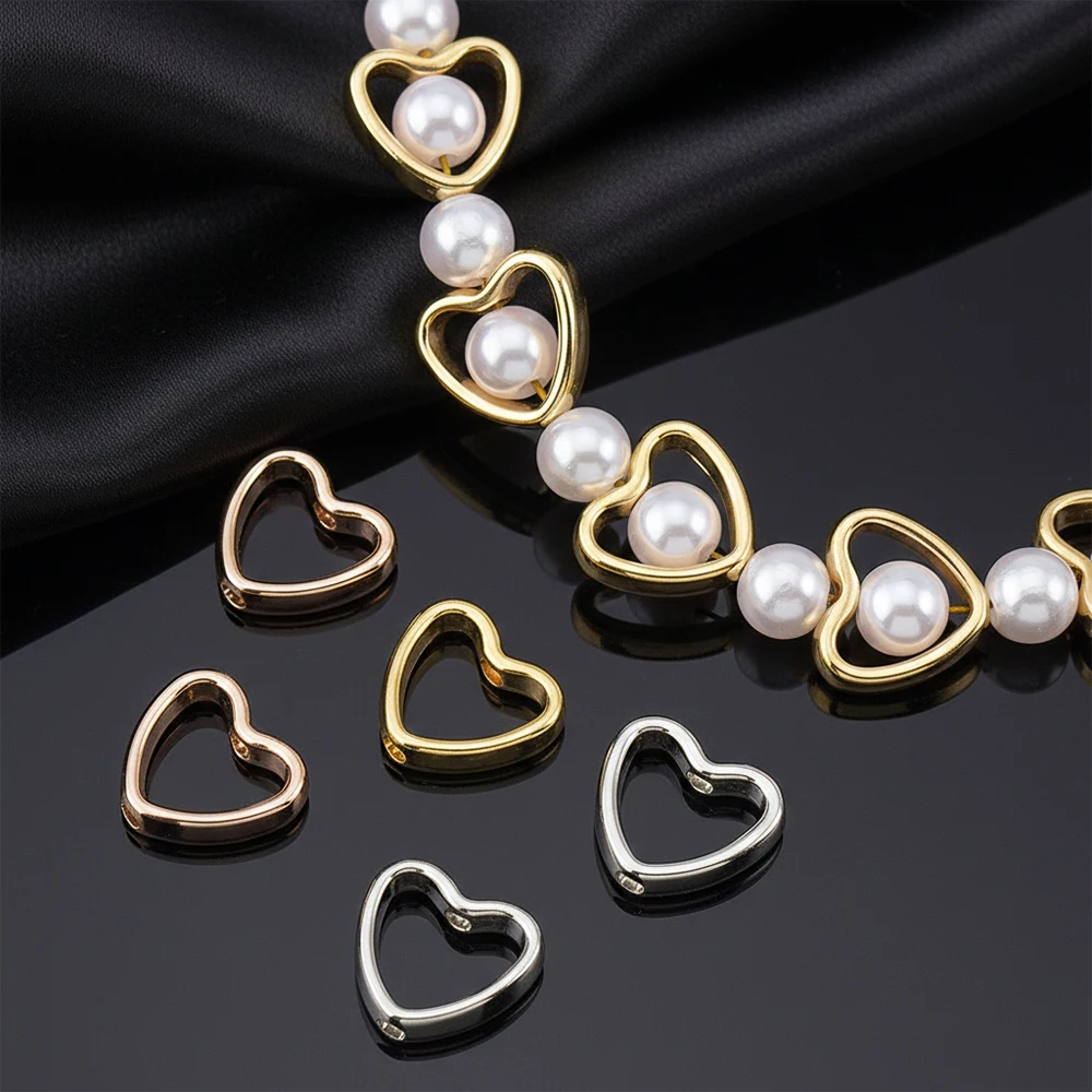 50/30pcs Heart Flower Frame Spacer Beads Double Hole Connector Ring for DIY Beading Earring Bracelet Necklace Making Materials