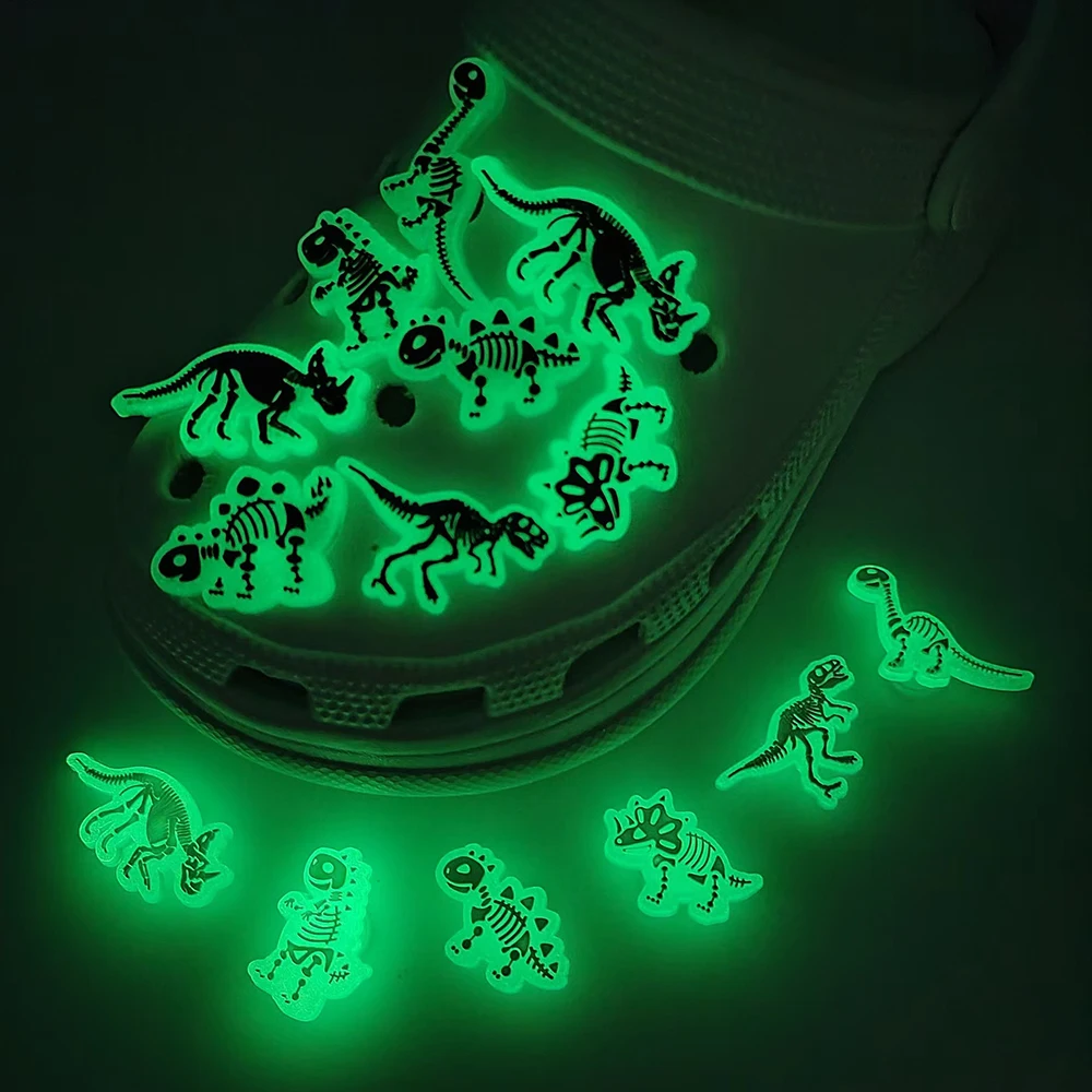 14pcs Luminous Dinosaur Shoe Charms PVC Garden Shoes Fluorescence Dinosaur Shoes Charms Buckles Decoration  Accessories
