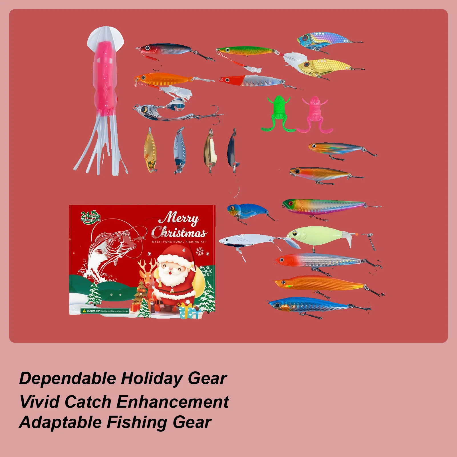 

Рождественский обратный отсчет на 2025 года. Адвент-набор на 2025 год. 24-дневный праздничный календарь обратного отсчета с рыболовными приманками для мужчин, энтузиастов, начинающих.