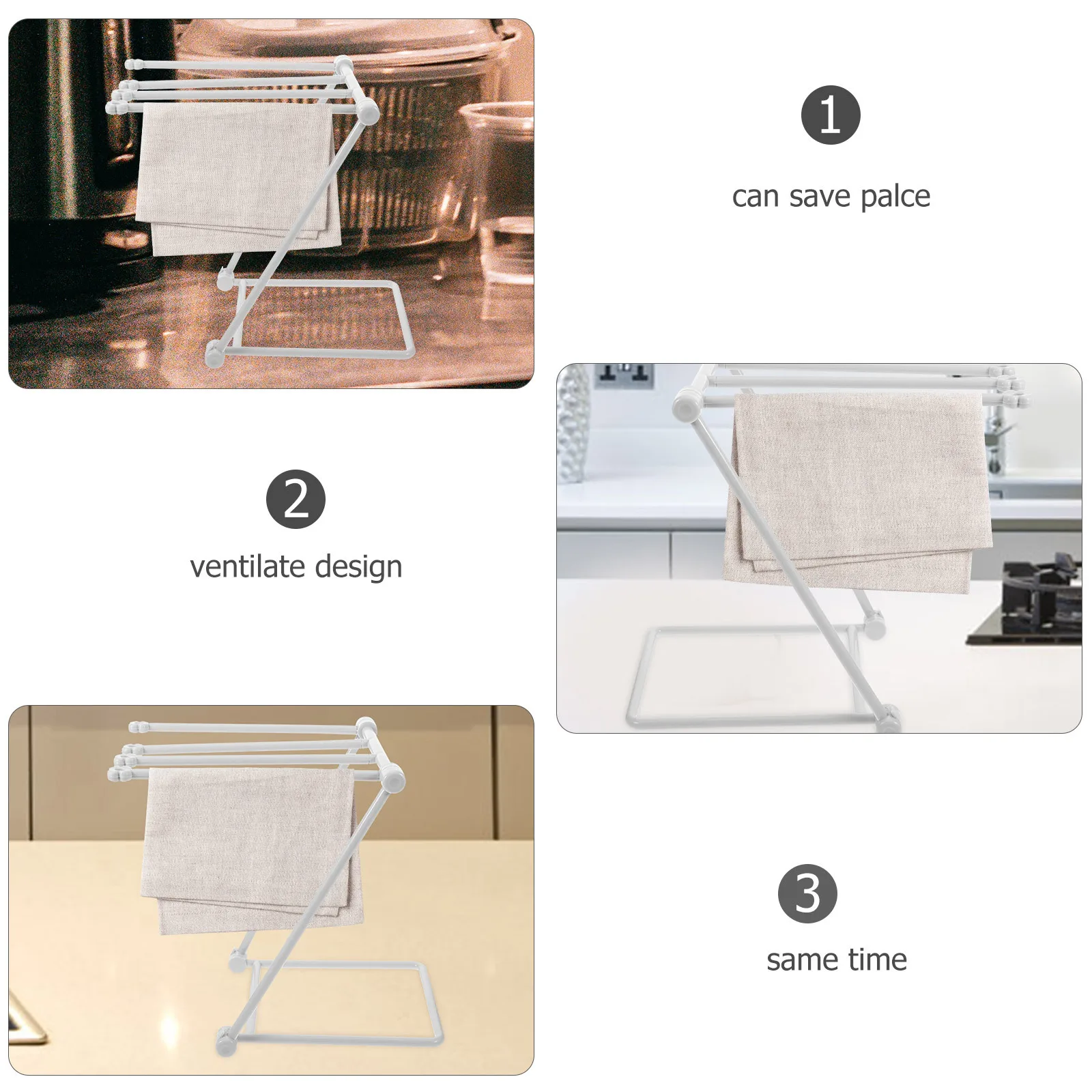 

Free-Standing Foldable Towel Light Grey Kitchen Countertop Cloth Storage Rack Dish Drying Rack Ventilation Rust-Resistant