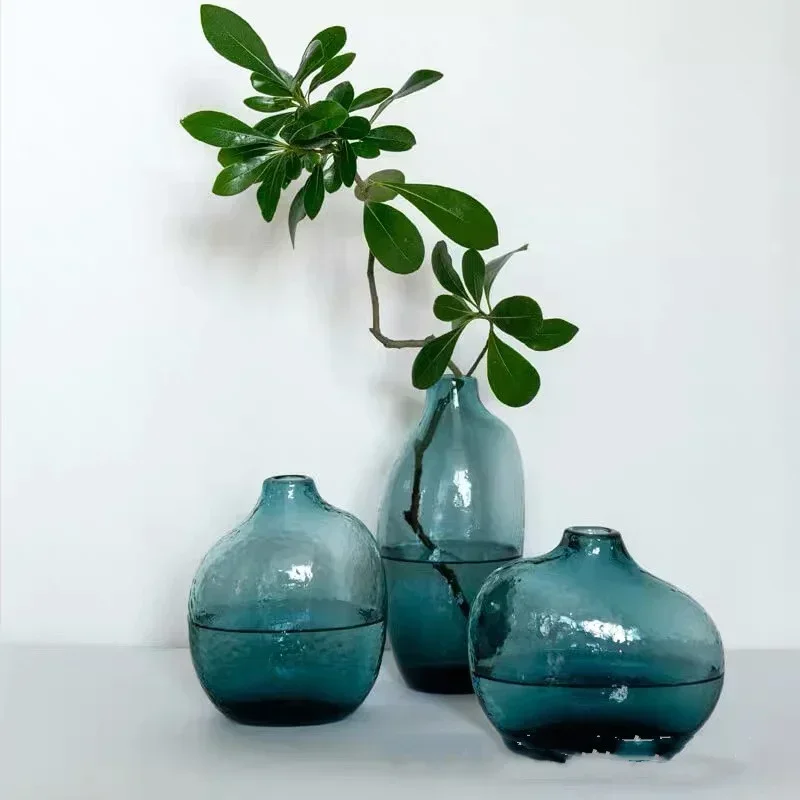 Zen-inspired Hammered Glass Vase Irregular Geometric Small Mouth Single Flower Holder Living Room Flower Arrangement Home Decor