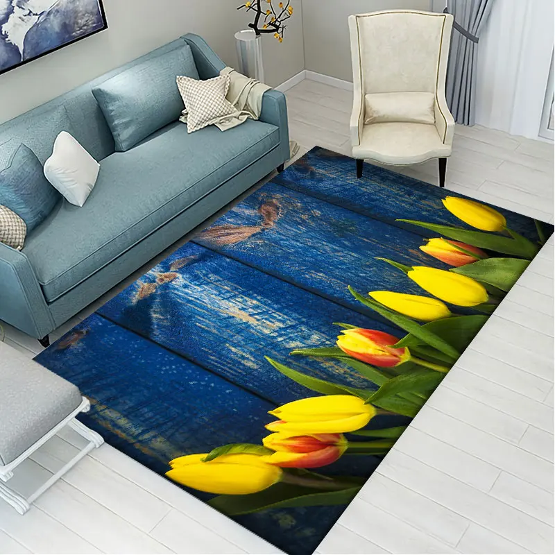 

Flower Pattern Area Rug Watercolor Painting Polyester Area Rug Mat Carpet for Living Dining Dorm Room Bedroom Home Decor Mat