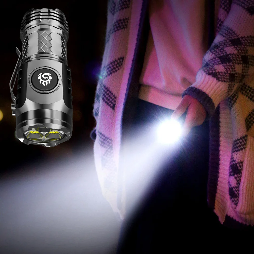 High Strong Power Tactical Flashlight 3LED Mini Keychain Torch USB Rechargeable Outdoor Waterproof Camping Lantern with Cap Clip view 4