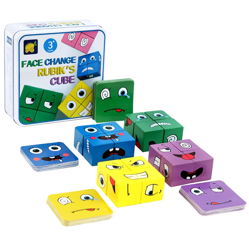 New Cross-Border Iron Box Face-Changing Magic Cube Building Blos Wooden Clenge Levels Toys for Children Parent-Child Tab...