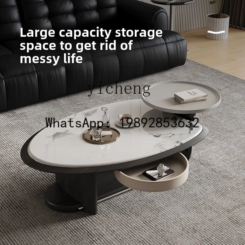 

LYY living room home rock slab coffee table combination light luxury modern minimalist high sense oval tea table combination