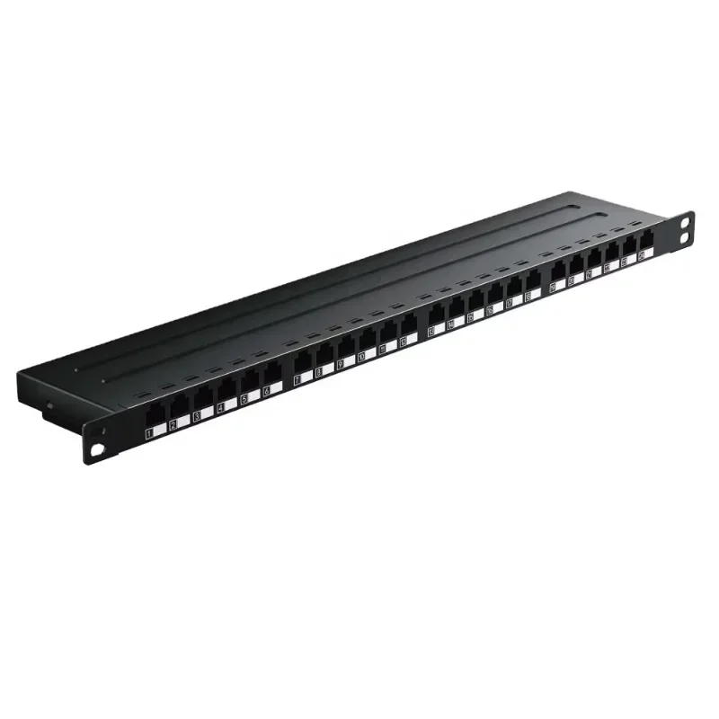 

24-Port rated slim shielded multimedia patch panel with dust cover