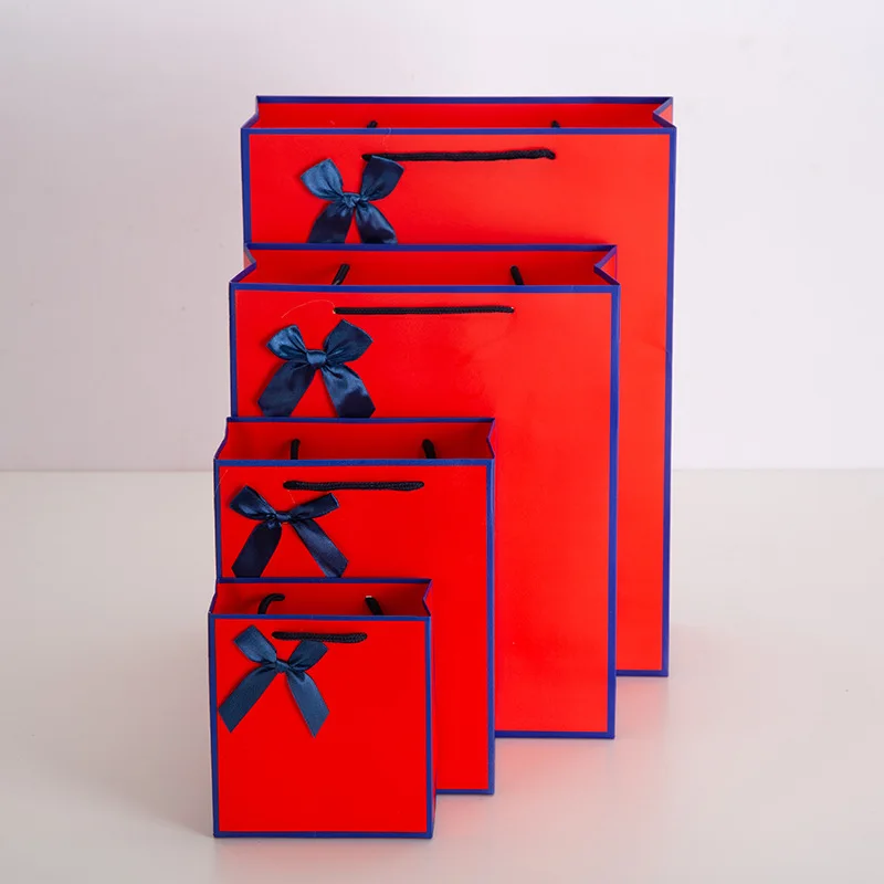 10pcs Solid Color Bow Handheld Jewelry Paper Bag Party Festive Supplies High Quality Environment Friendly Packaging Bags