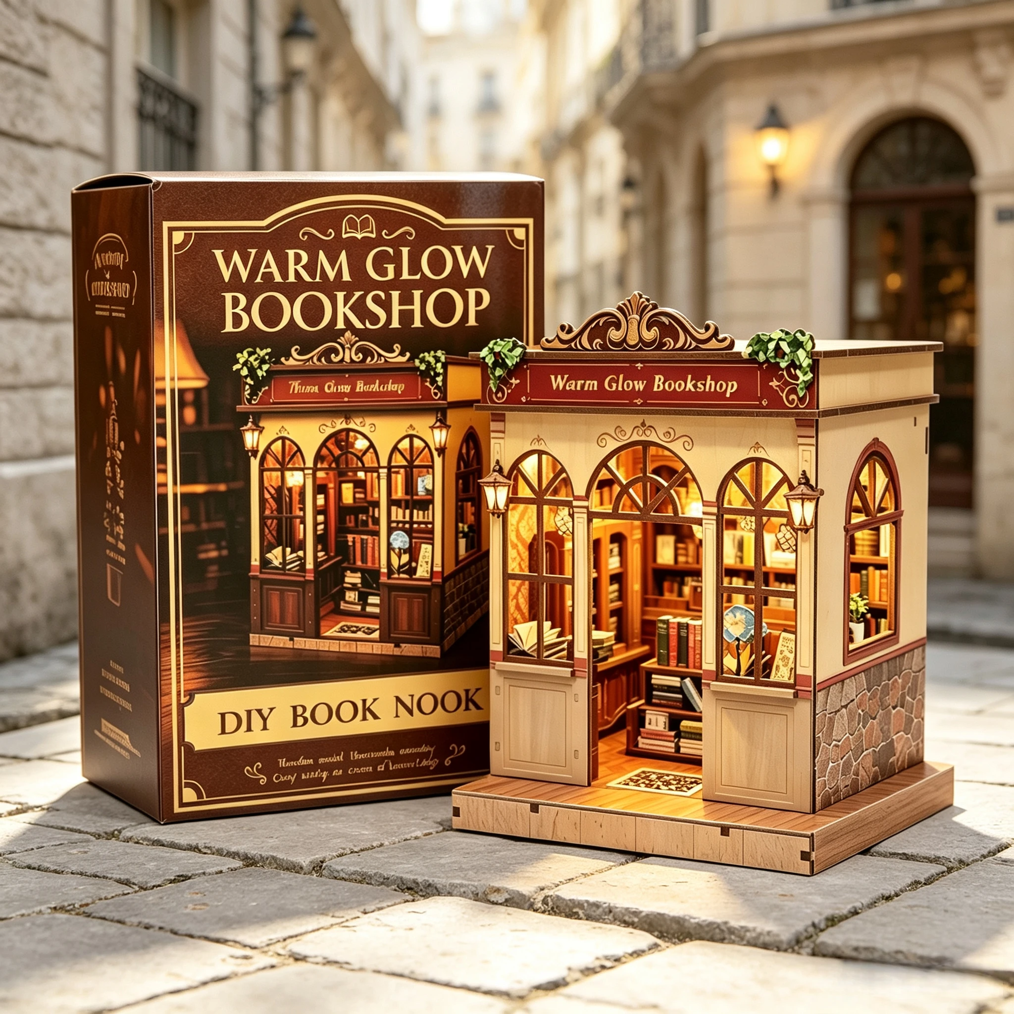 Retro Bookstore Miniature Dollhouse 3D Wooden Puzzle DIY Handmade Assembly Model Kit Home Decoration Birthday Gift For Adults